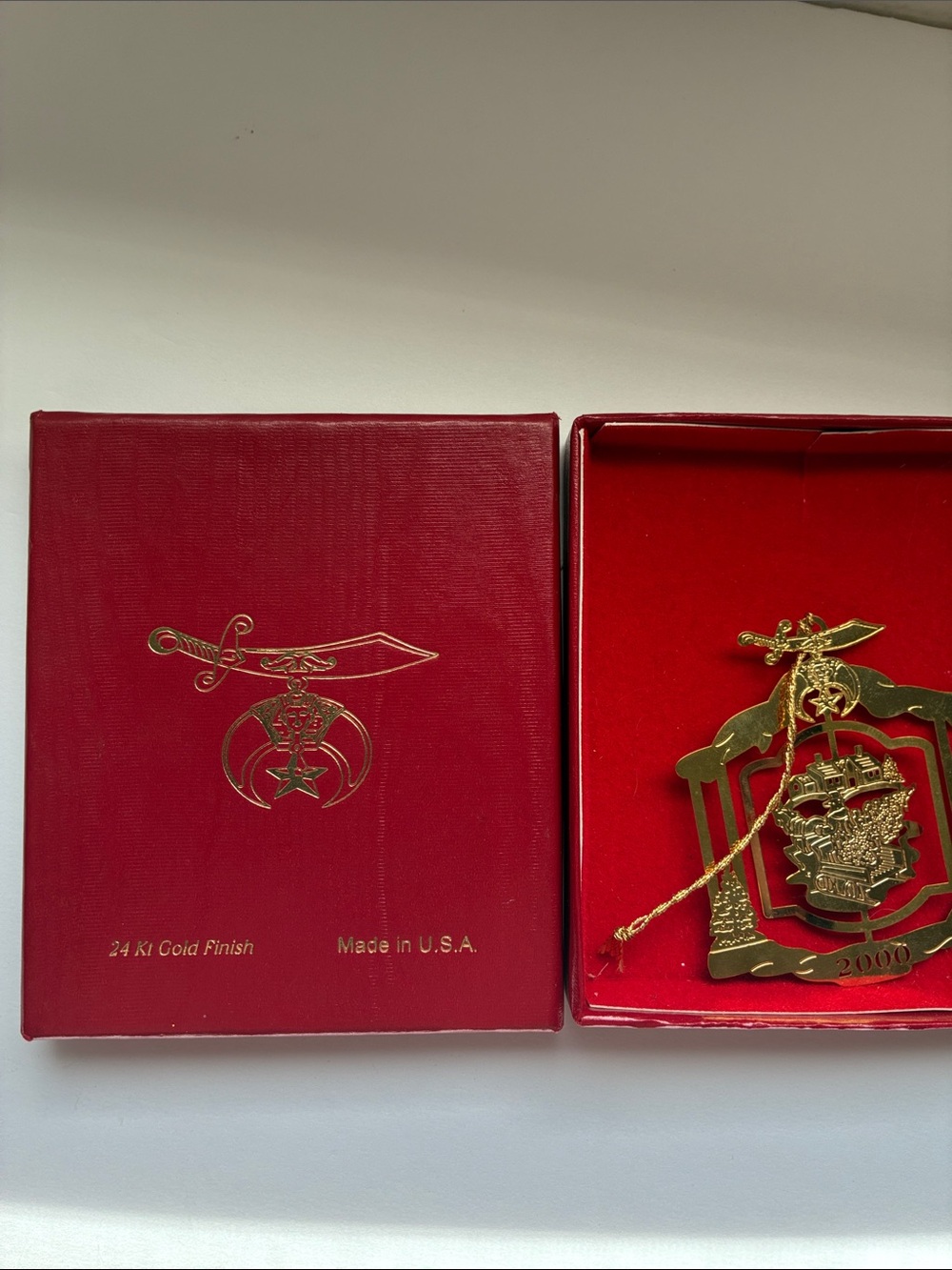 Shriner 24K Gold Finish Commemorative Ornament with Red Presentation Box